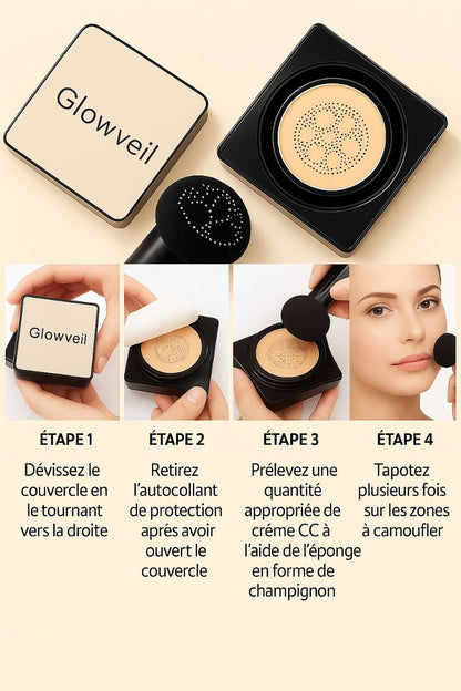 GLOWVEIL CC Crème à  pinceau de champignon - Le Voile de Lumière qui Sublime Votre Peau
